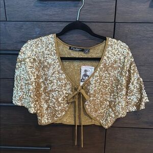 Betsey Johnson Gold Sequin Women's Cropped Cape Top